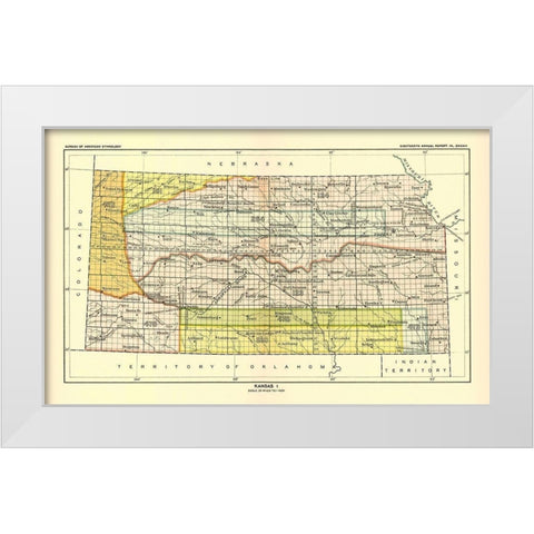 Kansas - Bureau of American Ethnology 1896 White Modern Wood Framed Art Print by Bureau of American Ethnology
