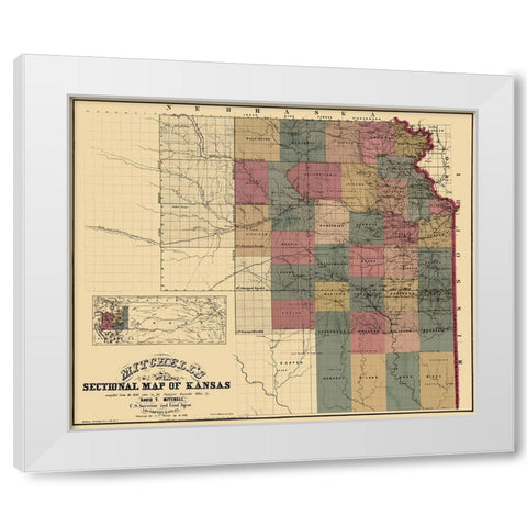 North East Kansas - Mitchell 1859 White Modern Wood Framed Art Print by Mitchell