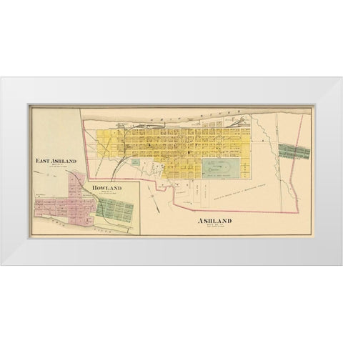 Ashland Kentucky - Hayes 1877 White Modern Wood Framed Art Print by Hayes