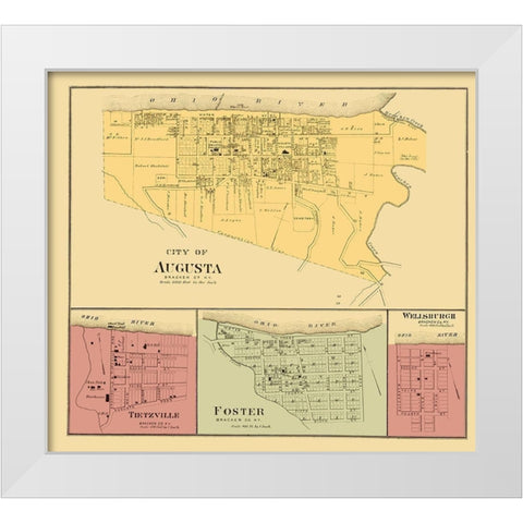 Augusta, Tietzville, Foster, Wellsburgh Kentucky White Modern Wood Framed Art Print by Hayes