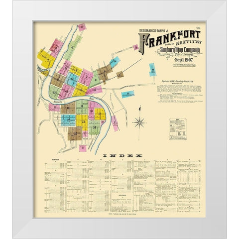 Frankfort Kentucky - Sanborn 1907 White Modern Wood Framed Art Print by Sanborn