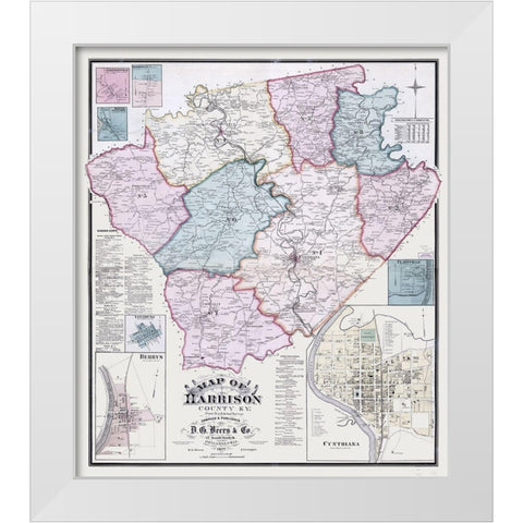 Harrison County Kentucky - Beers 1877  White Modern Wood Framed Art Print by Beers