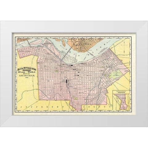 Louisville Kentucky - Rand McNally 1892 White Modern Wood Framed Art Print by Rand McNally