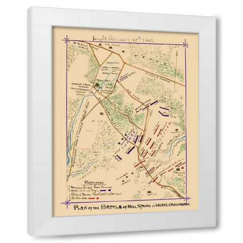 Mill Springs Kentucky Battle - Sneden 1862  White Modern Wood Framed Art Print by Sneden