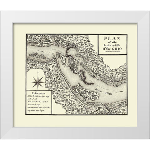 Ohio River Rapids, Fort Louisville - Bertrand 1796 White Modern Wood Framed Art Print by Bertrand