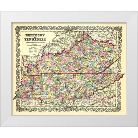 Kentucky, Tennessee - Colton 1856 White Modern Wood Framed Art Print by Colton