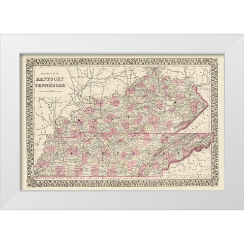 Kentucky, Tennessee Counties - Mitchell 1879 White Modern Wood Framed Art Print by Mitchell