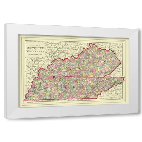 Kentucky, Tennessee Counties - Mitchell 1879 White Modern Wood Framed Art Print by Mitchell