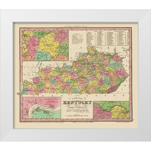 Kentucky, Tennessee Counties - Tanner 1833 White Modern Wood Framed Art Print by Tanner