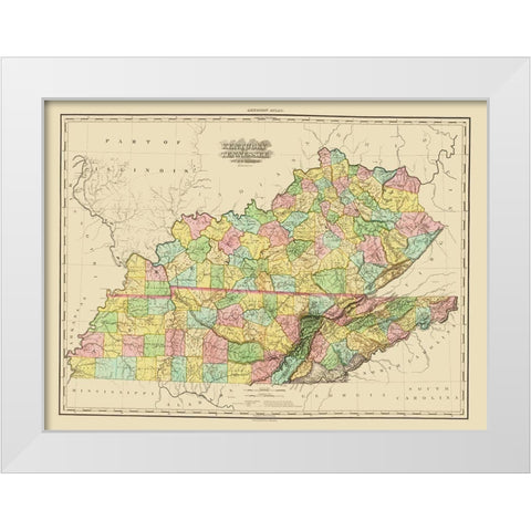 Kentucky, Tennessee Counties - Tanner 1825 White Modern Wood Framed Art Print by Tanner