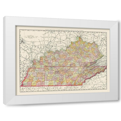 Kentucky, Tennessee Counties - Rand McNally 1897 White Modern Wood Framed Art Print by Rand McNally