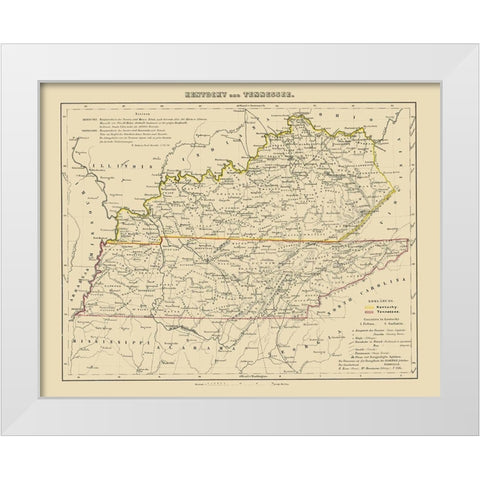 Kentucky, Tennessee - Westermann 1854 White Modern Wood Framed Art Print by Westermann
