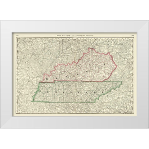 Kentucky, Tennessee - Rand McNally 1879 White Modern Wood Framed Art Print by Rand McNally