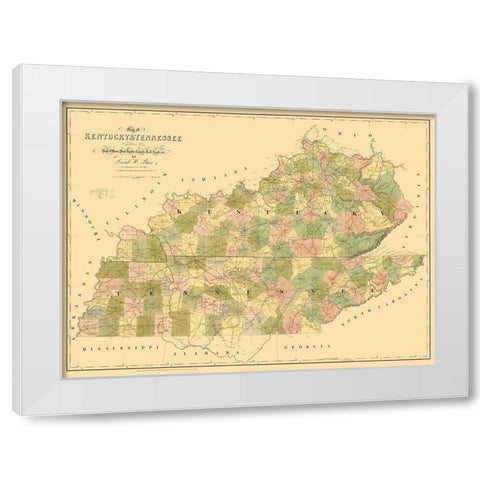 Kentucky, Tennessee - Burr 1839 White Modern Wood Framed Art Print by Burr