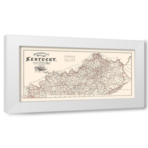 Kentucky Road Map - Mendenhall 1900  White Modern Wood Framed Art Print by Mendenhall