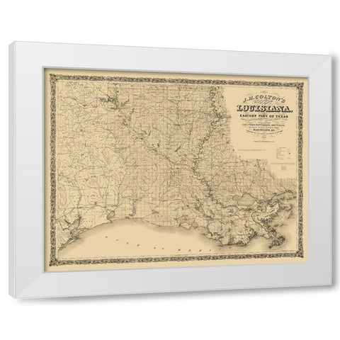 Louisiana Railroads - Colton 1863  White Modern Wood Framed Art Print by Colton