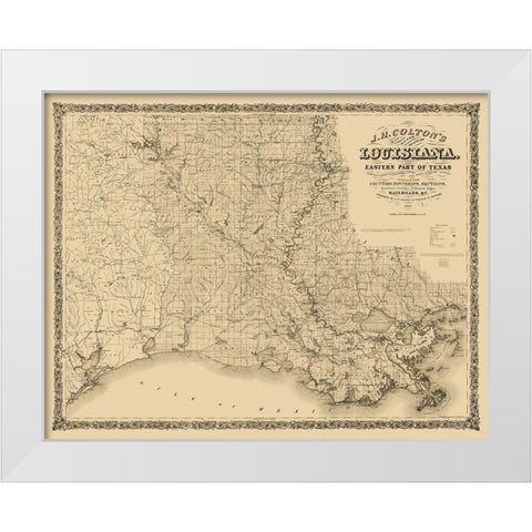 Louisiana Railroads - Colton 1863  White Modern Wood Framed Art Print by Colton