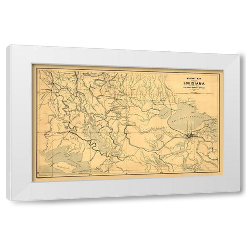 Louisiana Miltary Map - Bache 1863  White Modern Wood Framed Art Print by Bache