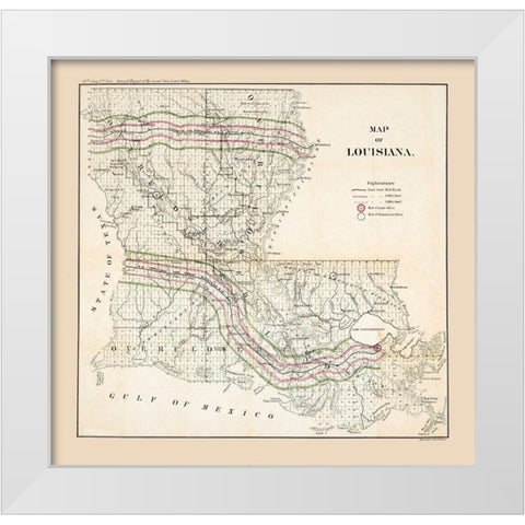 Louisiana - Bowen 1865  White Modern Wood Framed Art Print by Bowen