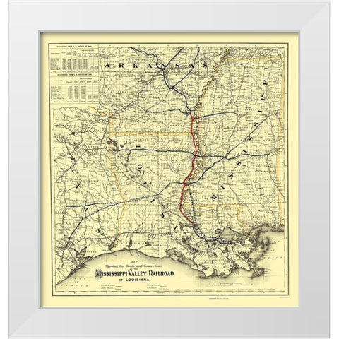 Mississippi Valley Railroad of Louisiana 1882 White Modern Wood Framed Art Print by Colton