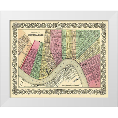 New Orleans Louisiana - Colton 1855 White Modern Wood Framed Art Print by Colton