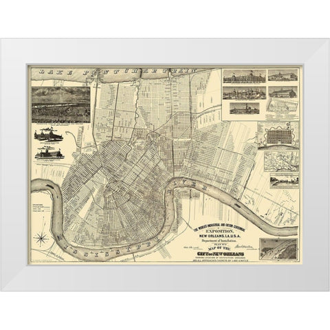 New Orleans Louisiana Expositiion - Burke 1890 White Modern Wood Framed Art Print by Burke