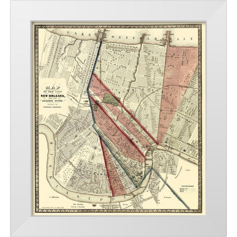 New Orleans Louisiana - Hoen 1861 White Modern Wood Framed Art Print by Hoen