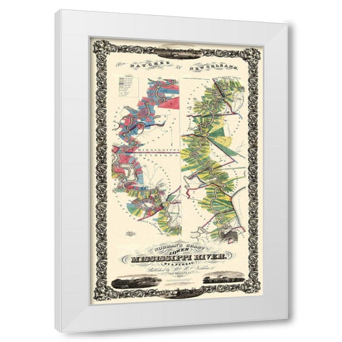 Mississippi River Louisiana Landowner - 1858 White Modern Wood Framed Art Print by Persac