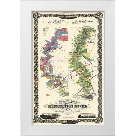 Mississippi River Louisiana Landowner - 1858 White Modern Wood Framed Art Print by Persac