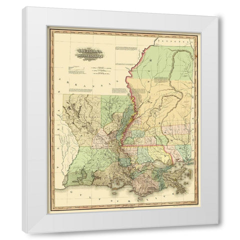 Louisiana, Mississippi - 1820 White Modern Wood Framed Art Print by Tanner