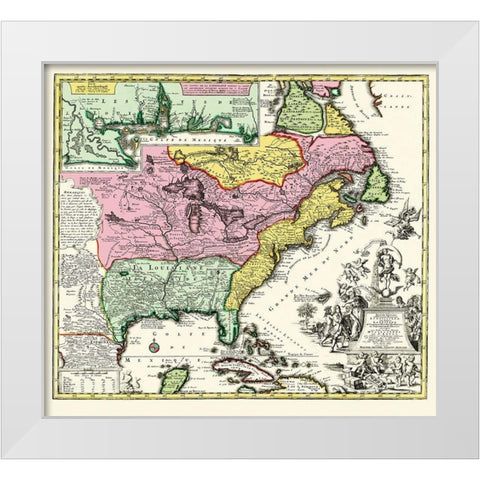 Eastern United States - Seutter 1734 White Modern Wood Framed Art Print by Seutter