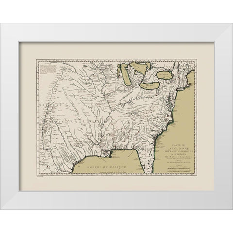 Louisiana and Neighboring Countries - Bellin 1744 White Modern Wood Framed Art Print by Bellin