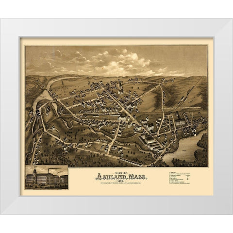 Ashland Massachusetts - Bailey 1878  White Modern Wood Framed Art Print by Bailey