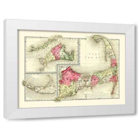 Barnstable Massachusetts - Walling 1871 White Modern Wood Framed Art Print by Walling