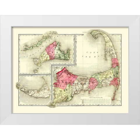 Barnstable Massachusetts - Walling 1871 White Modern Wood Framed Art Print by Walling