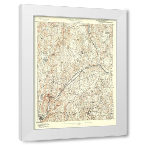 Barre Massachusetts Sheet - USGS 1890 White Modern Wood Framed Art Print by USGS