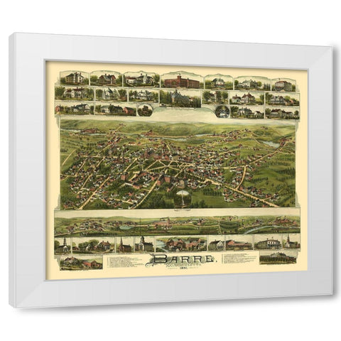 Barre Massachusetts - Bailey 1891  White Modern Wood Framed Art Print by Bailey