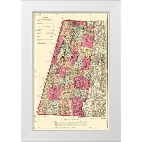 Berkshire Massachusetts - Walling 1871 White Modern Wood Framed Art Print by Walling
