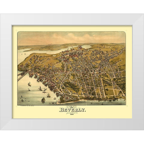 Beverly Massachusetts - Greenough 1886  White Modern Wood Framed Art Print by Greenough