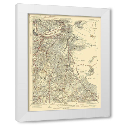 Boston North Massachusetts Quad - USGS 1946 White Modern Wood Framed Art Print by USGS