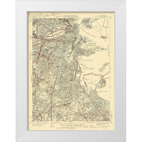 Boston North Massachusetts Quad - USGS 1946 White Modern Wood Framed Art Print by USGS