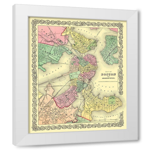 Boston , Adjacent Area Massachusetts - Colton 1855 White Modern Wood Framed Art Print by Colton