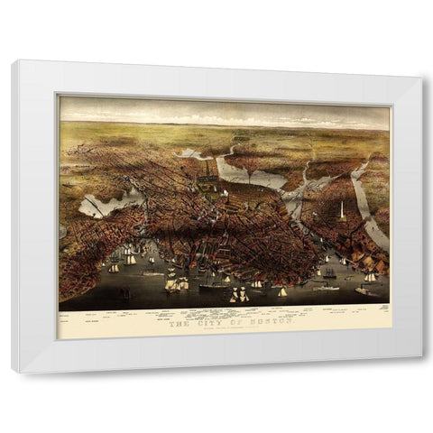Boston Massachusetts - Currier 1873 White Modern Wood Framed Art Print by Currier