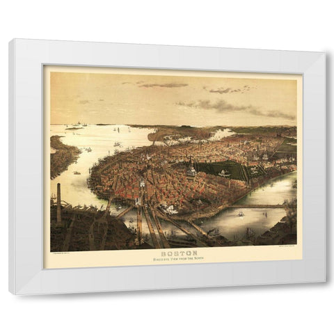 Boston Massachusetts - Prang 1877 White Modern Wood Framed Art Print by Prang