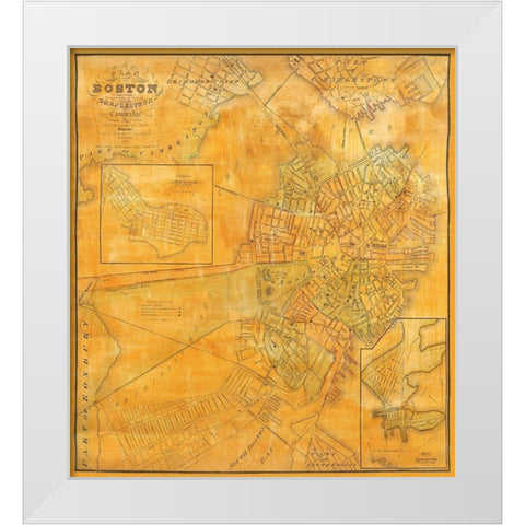 Boston, Charlestown, Cambridge Massachusetts White Modern Wood Framed Art Print by Smith