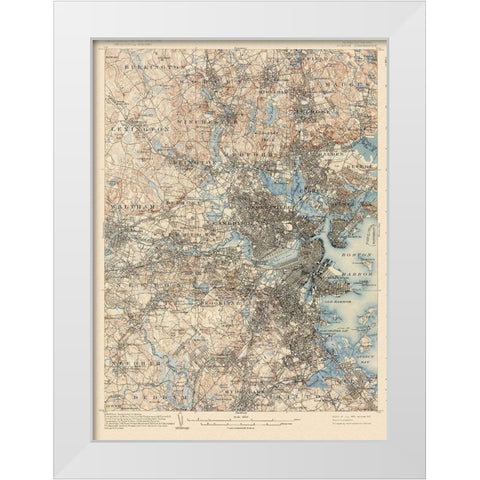 Boston Massachusetts Quad - USGS 1903 White Modern Wood Framed Art Print by USGS