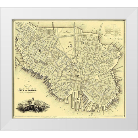 Boston Massachusetts - Dickinson 1844 White Modern Wood Framed Art Print by Dickinson