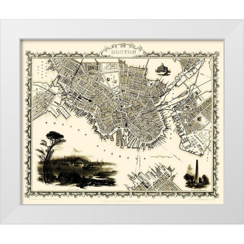 Boston Massachusetts - Tallis 1838 White Modern Wood Framed Art Print by Tallis