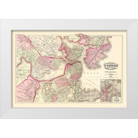 Boston Massachusetts - Walling 1871 White Modern Wood Framed Art Print by Walling