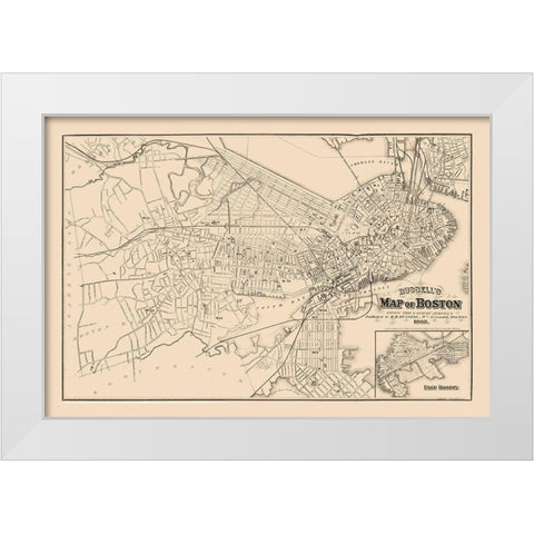 Boston  Massachusetts -  Russell 1868 White Modern Wood Framed Art Print by Russell